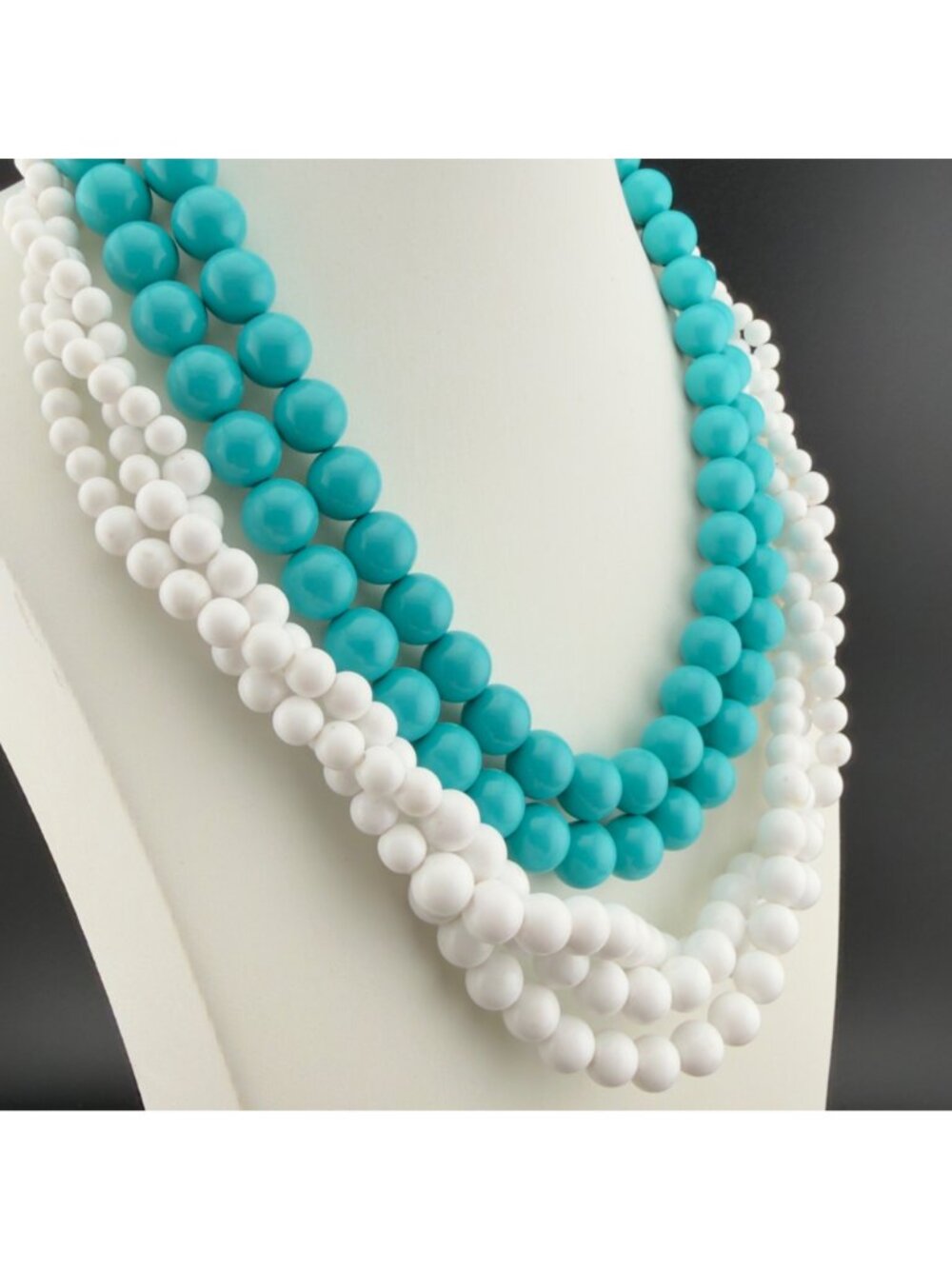 Vintage Set of 2 Beaded Necklaces White Napier Aqua Blue Multi Strand 16 inches - Picture 2 of 13